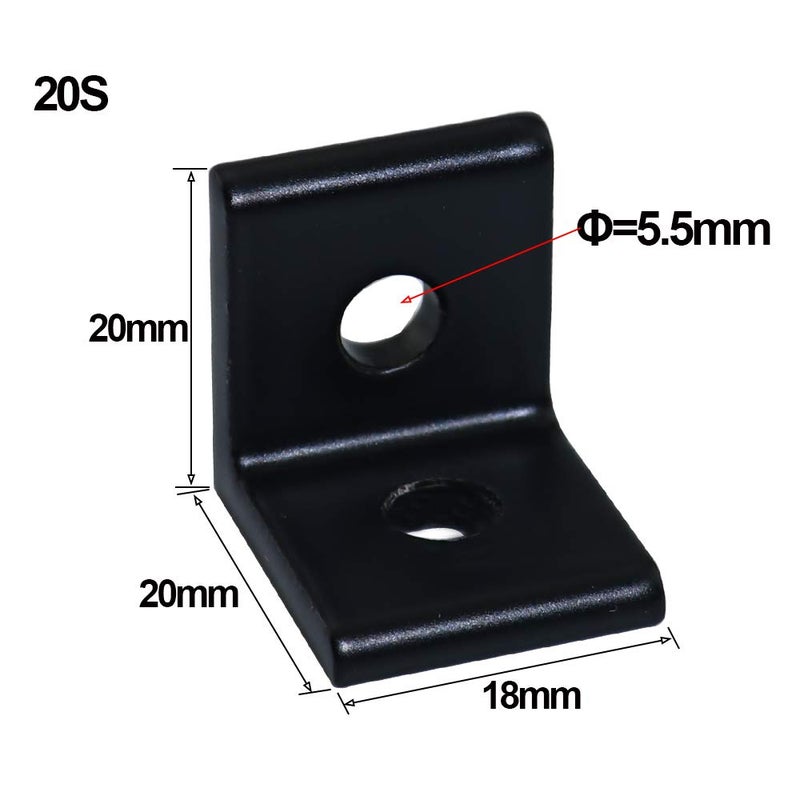 Boeray 10pcs 2 Hole Black 90 Degree Inside Corner Bracket Kit for 2020 Aluminum Extrusion Profile 20x20 Slot 6mm with 20pcs t nut + 20pcs hex Screw + 1pcs Wrench - Image 2